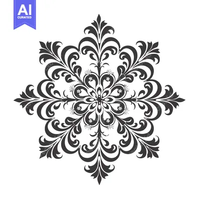 Aset premium populer: Intricate Black and White Floral Design with a Central Flower Motif