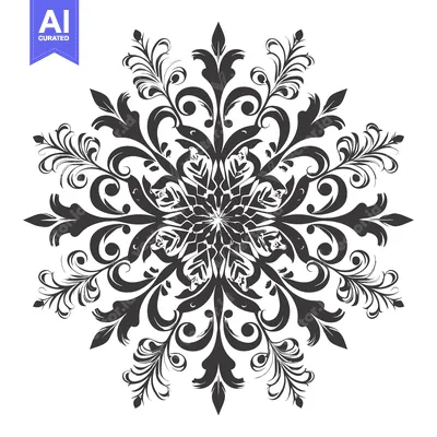 Aset premium populer: Black and White Ornate Floral Design with a Six-Pointed Star Center