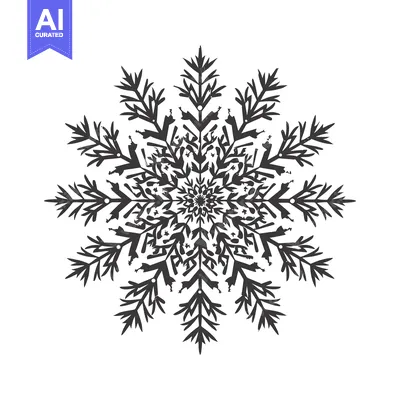 Aset desain premium: A Detailed Black and White Snowflake with a Complex Pattern