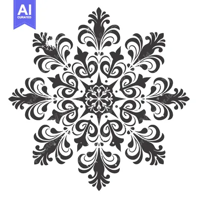 Black and White Floral Mandala Design with Swirls and Curls