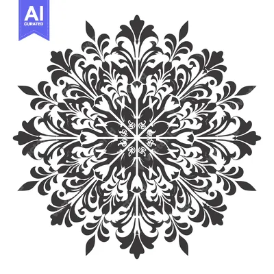 Premium design asset: Intricate Black and White Floral Design with Symmetrical Pattern