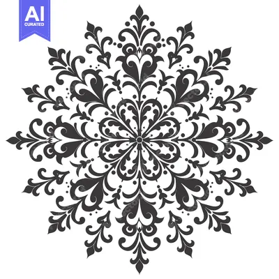 Aset premium populer: Ornate Black and White Floral Design with Circular Symmetry