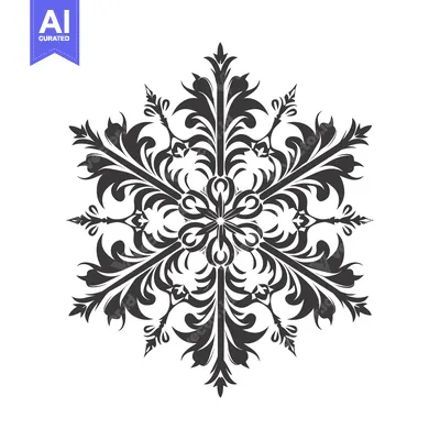 Aset desain premium: Intricate Black and White Ornamental Snowflake Design