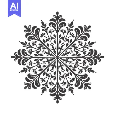 Aset premium populer: Black and white floral design with a six-pointed star shape