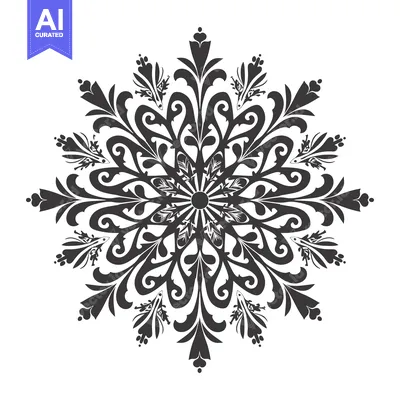 Aset desain premium: Intricate Black and White Floral Design with Symmetrical Patterns