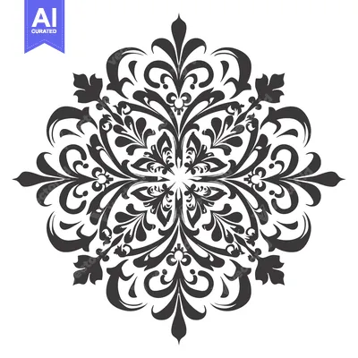 Premium design asset: Ornate Black and White Floral Design with a Circular Pattern
