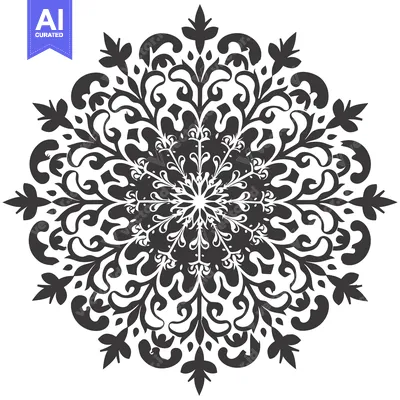 Aset desain premium: Circular floral pattern in black and white with a central motif