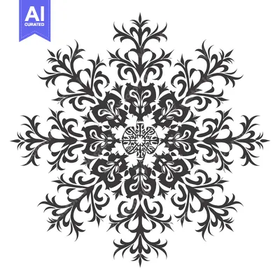 Aset premium populer: Intricate Black and White Floral Snowflake Design