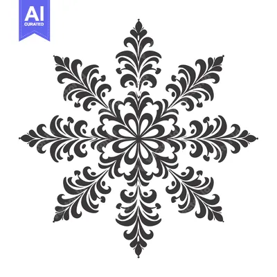 Aset desain premium: Ornate black and white floral design with six symmetrical points