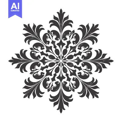 Aset premium populer: Intricate Black and White Floral Design with a Six-Pointed Star Shape