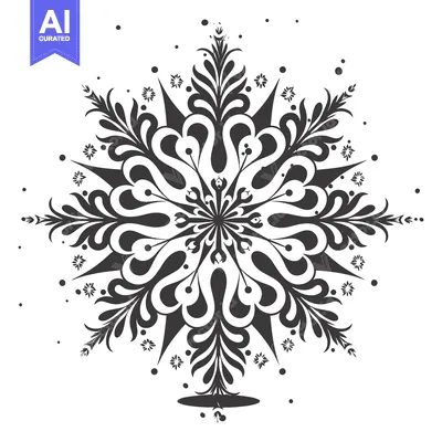 Aset desain premium: Stylized Black and White Floral Mandala with Circular Design Elements