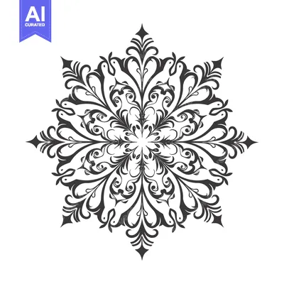 Aset desain premium: Intricate Black and White Ornamental Snowflake Design