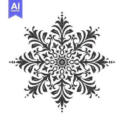 Premium design asset: Black and White Ornate Floral Design with Six Points