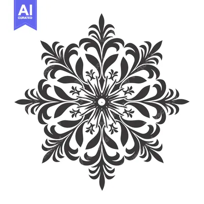 Ornate Black and White Floral Design with Six Points