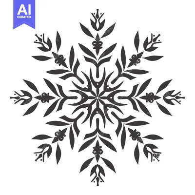 Aset desain premium: Stylized Black and White Floral Design with Six-Fold Symmetry