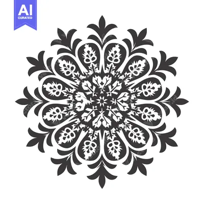 Aset premium populer: Black and White Circular Floral Design with Intricate Details