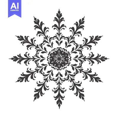 Aset desain premium: A symmetrical, black and white floral design with intricate detail