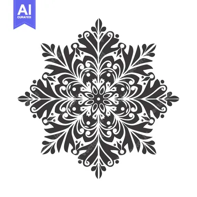 Black and White Ornamental Floral Design with Six Points