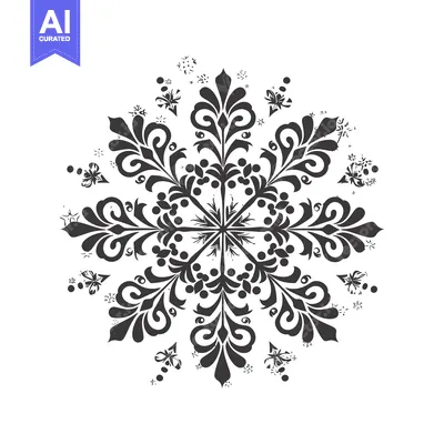 Aset premium populer: Intricate Black and White Snowflake with Floral Motifs
