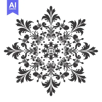 Aset premium populer: Black and White Ornate Floral Design with Six-Pointed Symmetry