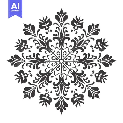 Aset premium populer: Black and White Floral Mandala with Intricate Design