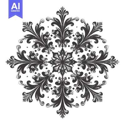 Black and White Intricate Floral Design with Swirls and Dots