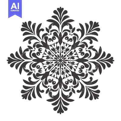 Aset desain premium: Black and White Ornate Floral Design with Six Points