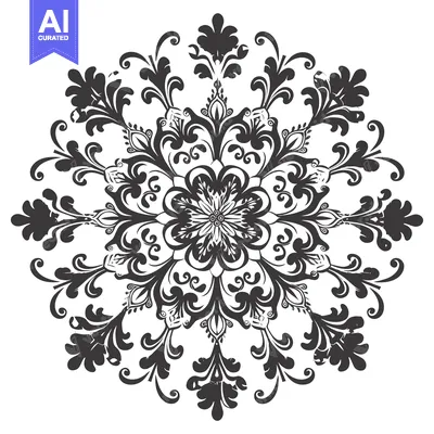 Aset desain premium: Black and White Intricate Floral Design with a Central Flower