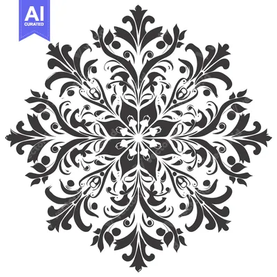 Aset desain premium: Intricate Black and White Floral Design with a Central Starburst