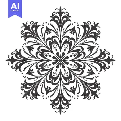 Premium design asset: Intricate Black and White Floral Design with Radial Symmetry