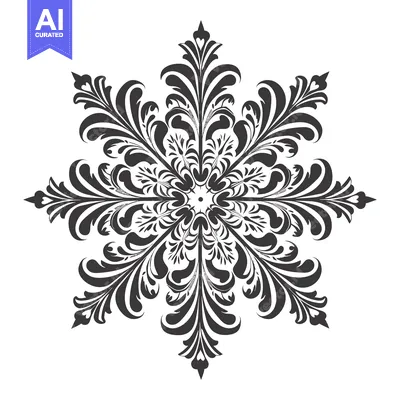 Premium design asset: Ornamental Black and White Floral Snowflake Design
