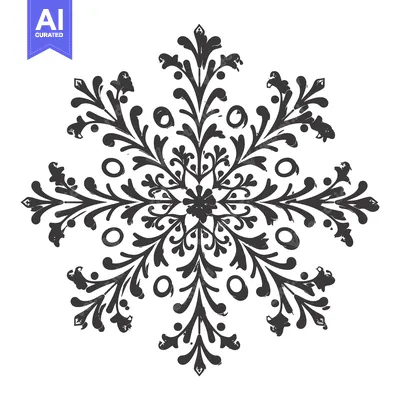 Aset desain premium: A symmetrical black and white floral design with a central point and s