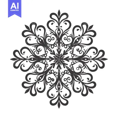 Aset premium populer: A Detailed Black and White Floral Snowflake Illustration