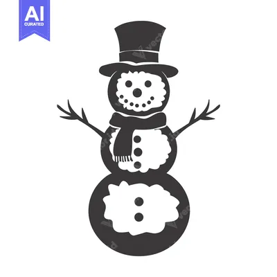 Aset desain premium: Black and White Silhouette of a Snowman Wearing a Hat and Scarf