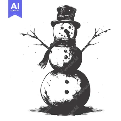 Aset premium populer: Hand-Drawn Black and White Illustration of a Snowman