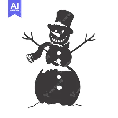 Aset desain premium: Black and White Silhouette of a Snowman with a Top Hat