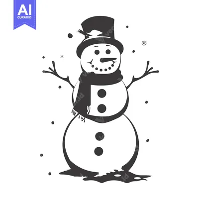 Popular premium asset: A Black and White Illustration of a Snowman With a Hat and Scarf