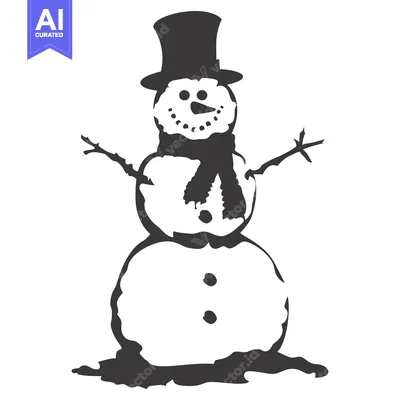 Premium design asset: A Black and White Illustration of a Snowman with a Top Hat and Scarf