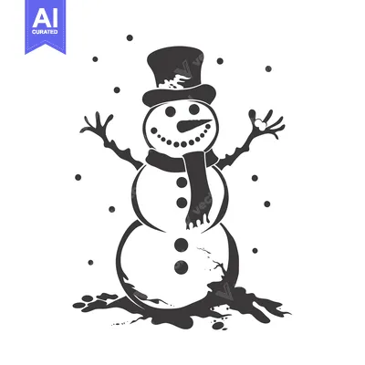 Aset desain premium: A Snowman with a Top Hat and Scarf, Standing in the Snow
