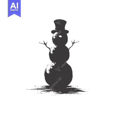 Popular premium asset: A Hand-Drawn Silhouette of a Snowman with a Top Hat