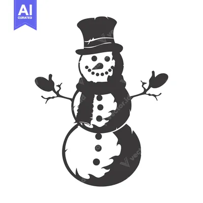 Aset premium populer: Black and White Silhouette of a Snowman with a Top Hat and Scarf