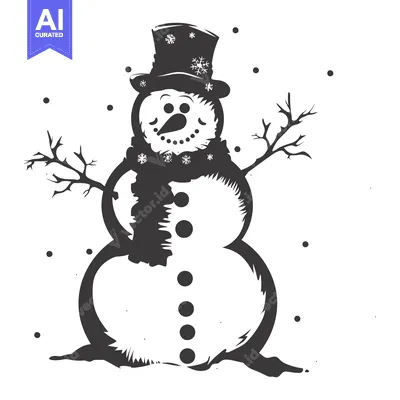 Premium design asset: A snowman wearing a hat with snowflakes and a scarf