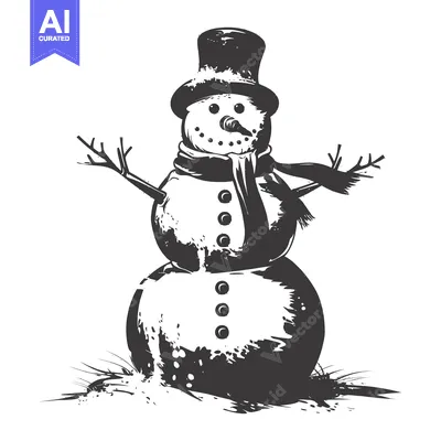 Aset premium populer: A Hand-Drawn Sketch of a Snowman Wearing a Top Hat and Scarf