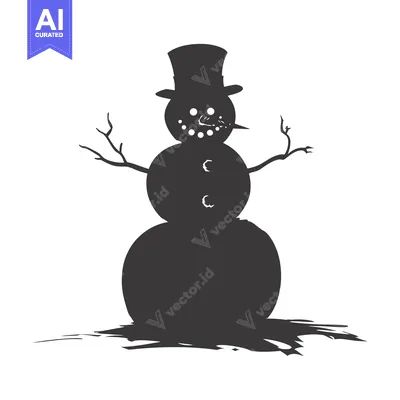 Aset premium populer: Black and White Silhouette of a Snowman with a Top Hat and Stick Arms