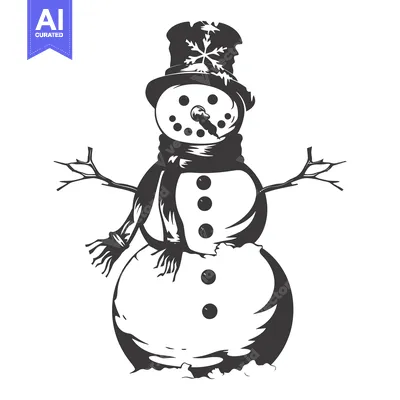 Popular premium asset: A Detailed Black and White Illustration of a Snowman