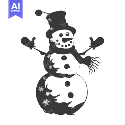 Aset premium populer: A Black and White Silhouette of a Snowman with a Top Hat and Scarf