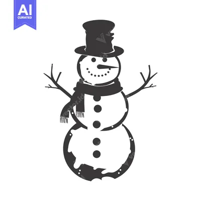 Aset premium populer: Black and white silhouette of a snowman with a hat and scarf