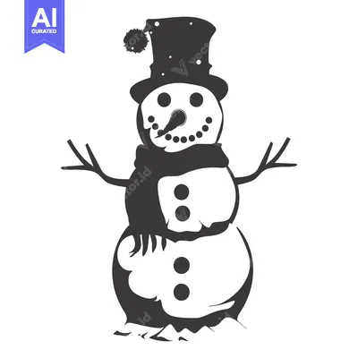 Aset desain premium: Black and White Silhouette of a Snowman with a Top Hat