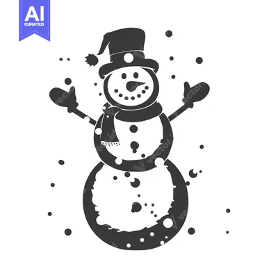 Premium design asset: A snowman with a hat, scarf, and outstretched arms in a snowy scene