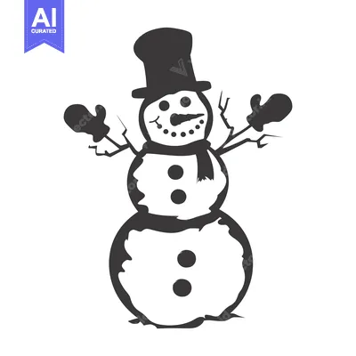 Premium design asset: A Simple Black and White Illustration of a Snowman with a Top Hat and